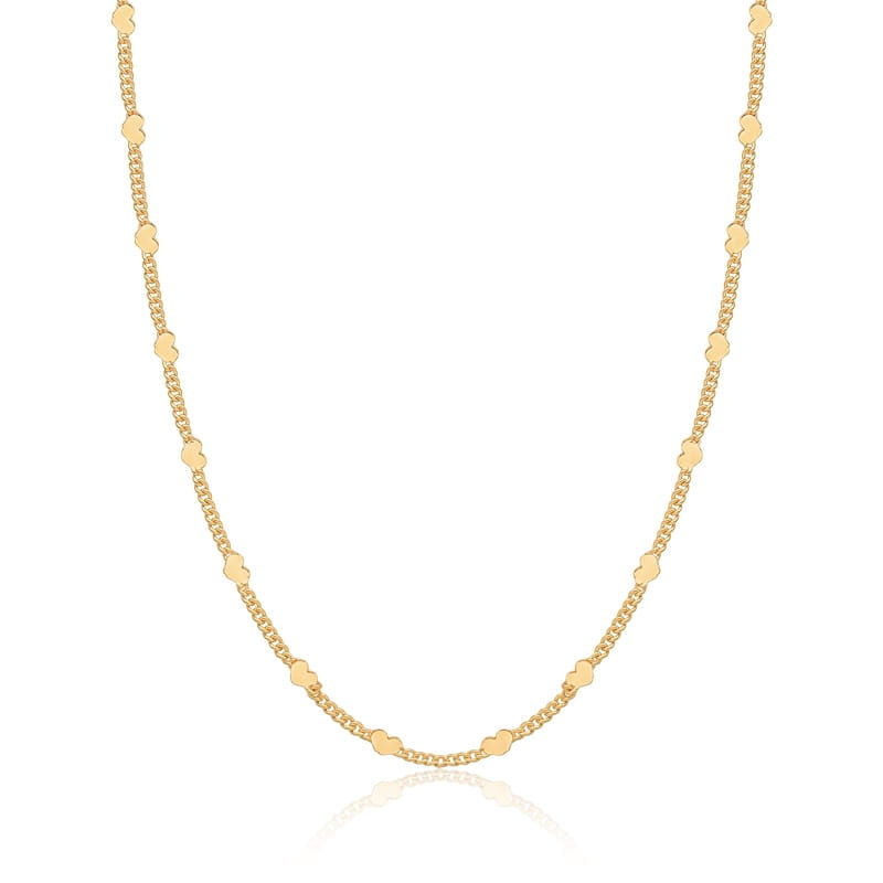 CORRENTE EM MALHA GROUMET COM CORAÇÕES LISOS 70CM