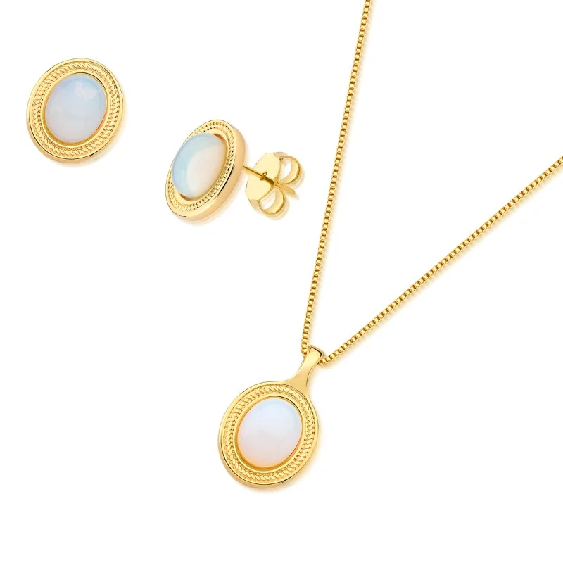 CONJUNTO OVAL COM PEDRA NATURAL