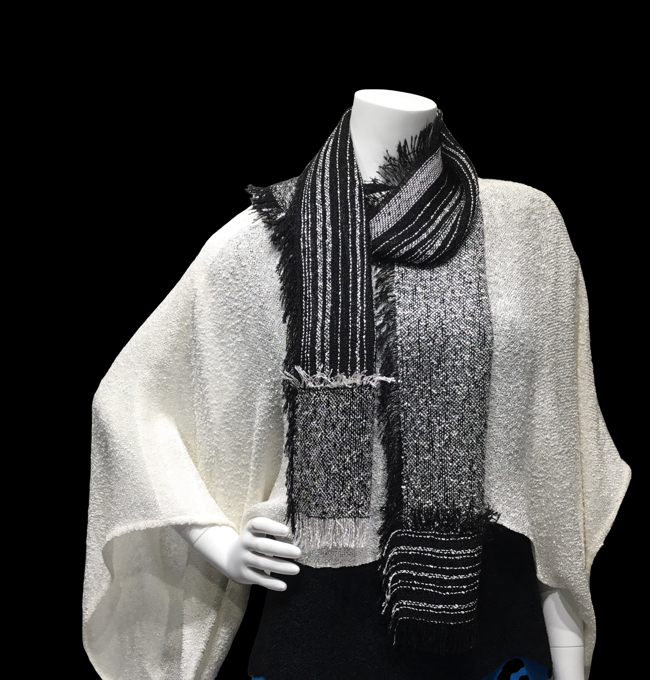 White handwoven sweater with black and white Lisa Scarf