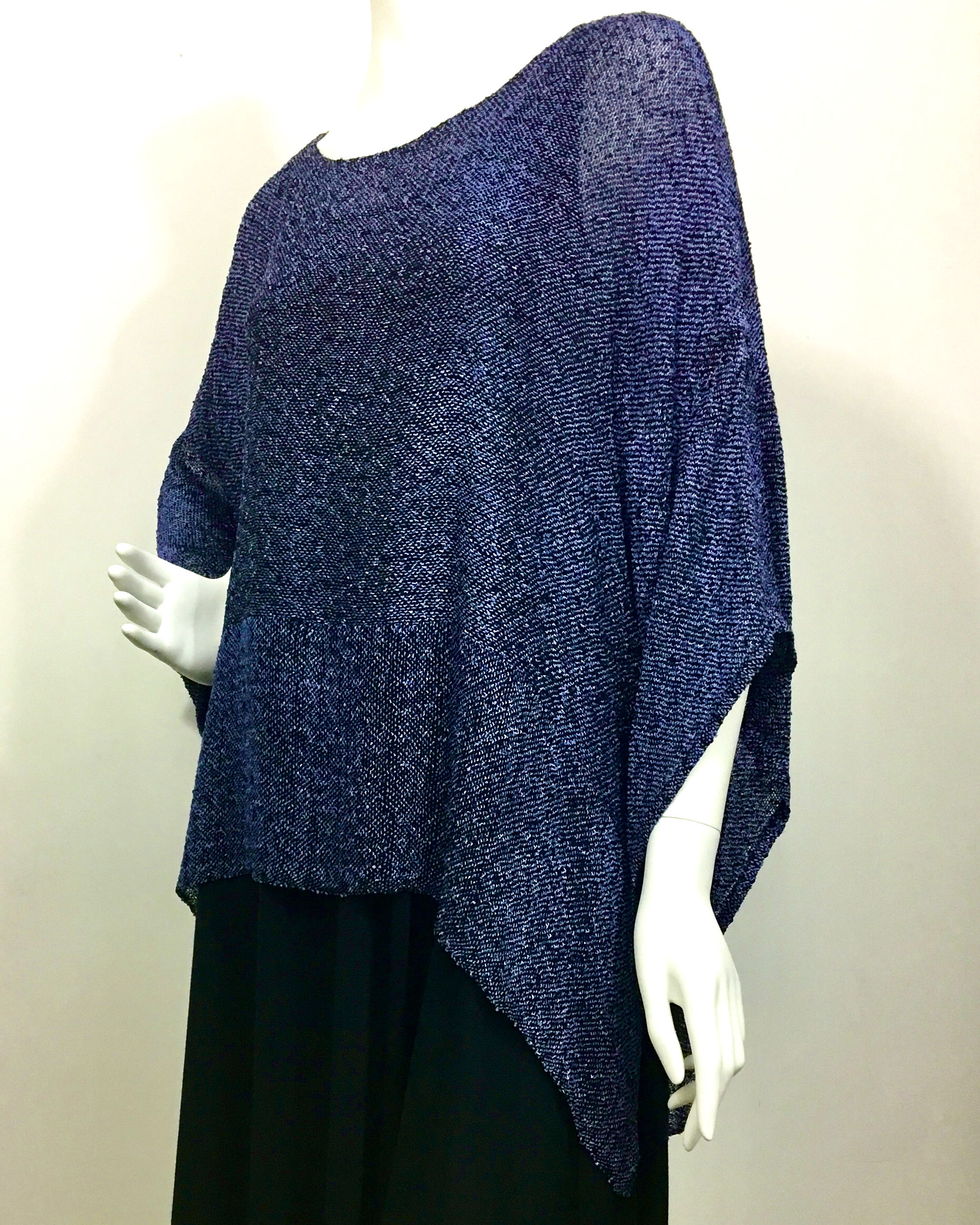Handwoven long periwinkle and black tweed rayon boucle tunic