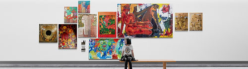 קיר גלריה של התערוכה המקוונת _גן עדן עלי אדמות_ האמנים המשתתפים_ אבירם גרשון, אורית כרם, א