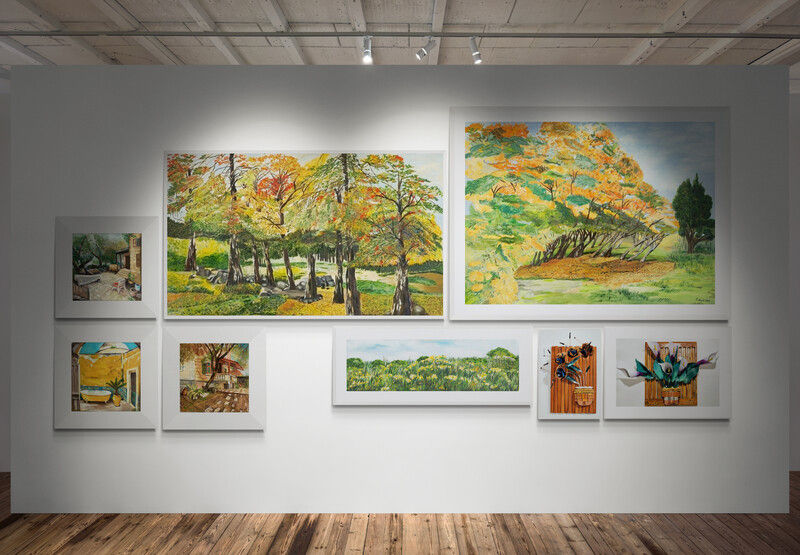 קיר גלריה של התערוכה המקוונת _ART BLOOM_ האמנים המשתתפים_ אילה ליפסון לוי, אילת פולק, אסנת