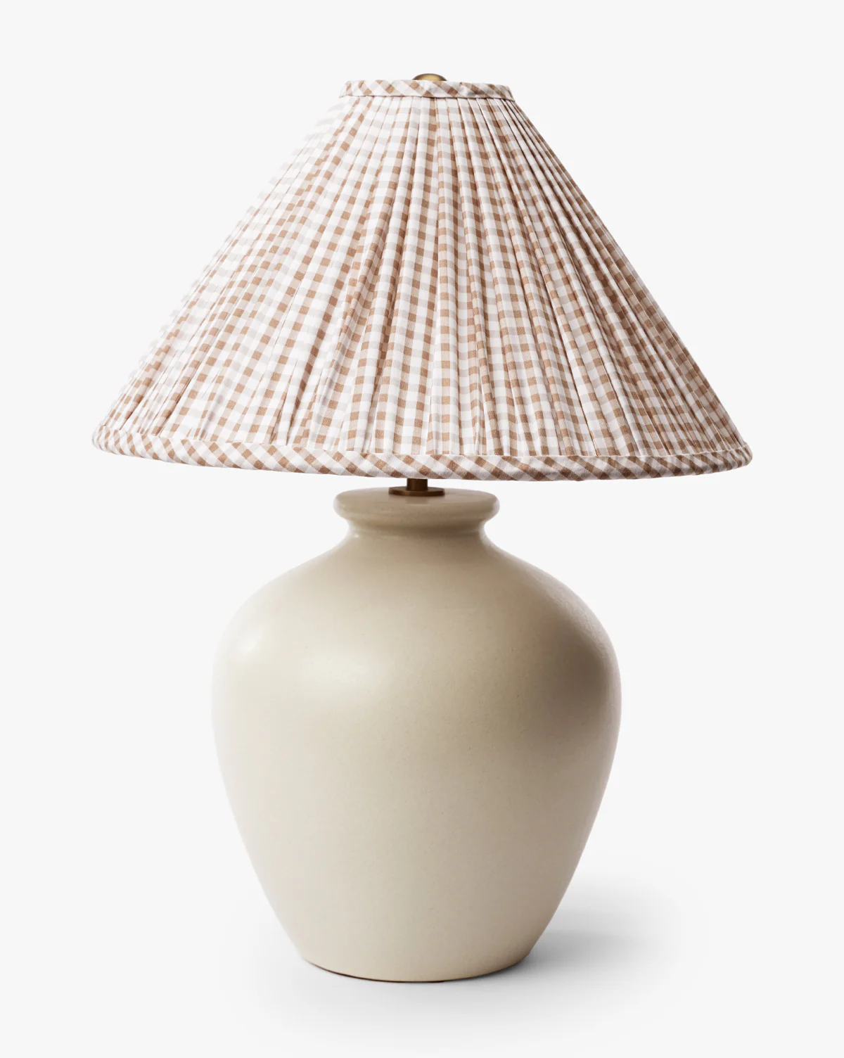 Ceramic table lamp with tan gingham lamp shade