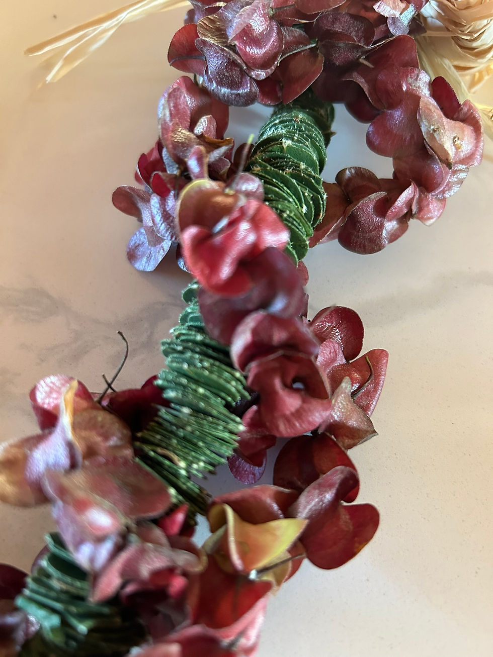 High angle view of vibrant colorful beaded leis