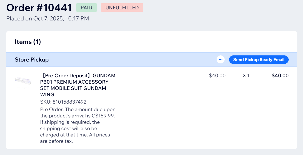 Balance Payment FOR Order #10441