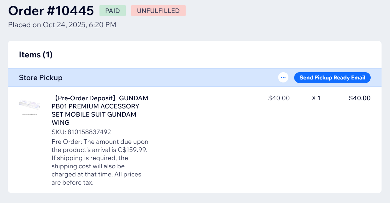 Balance Payment FOR Order #10445