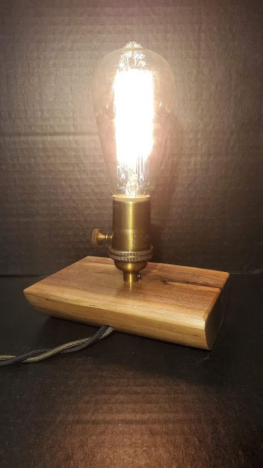 Thumbnail: Black Walnut Live Edge lamp with Brass Rotary Turn knob