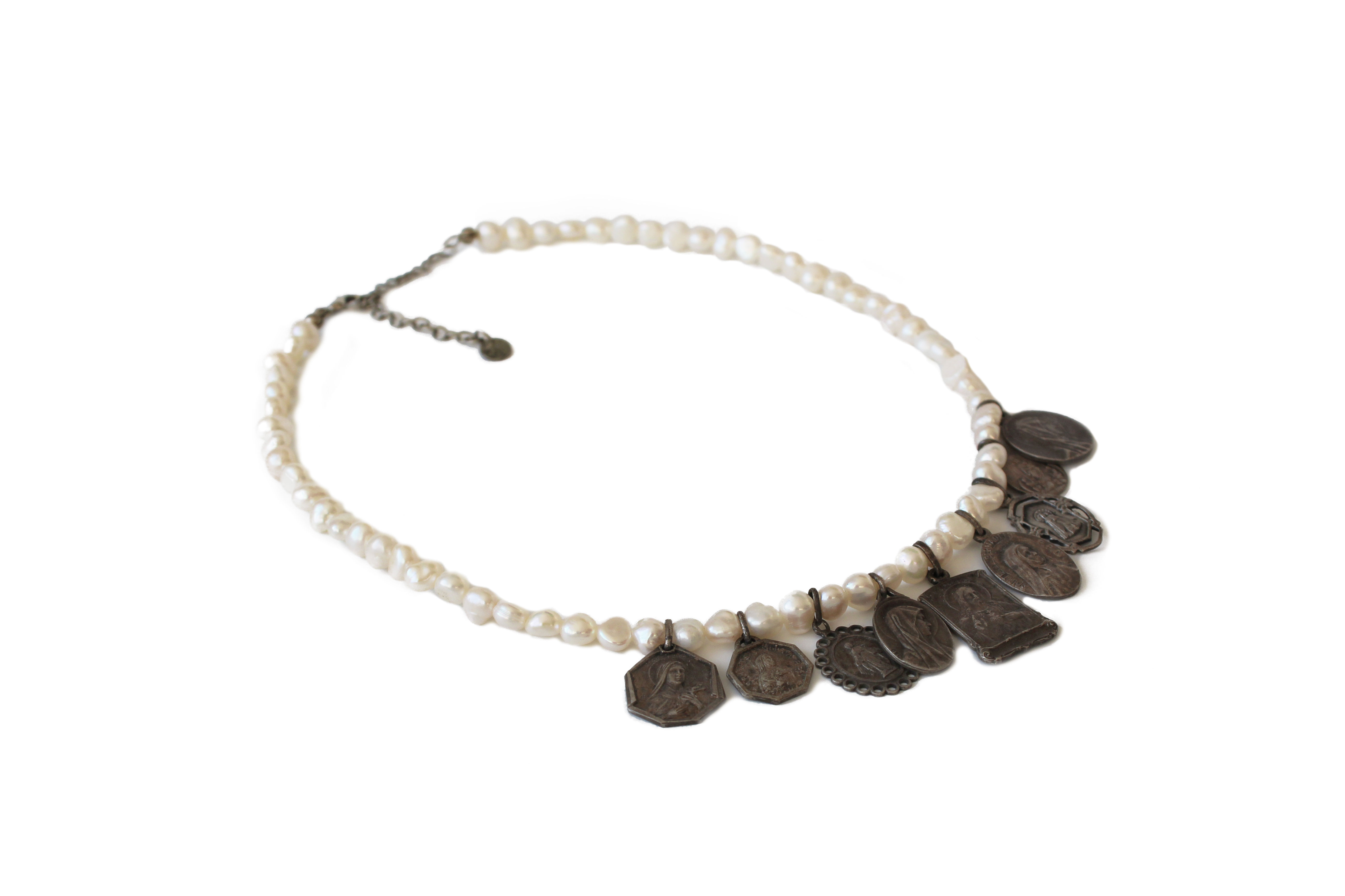 Freshwater pearl necklace and medals