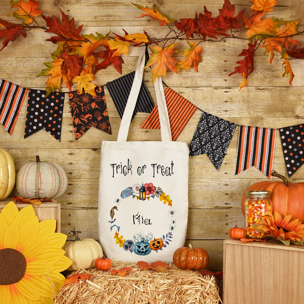 Thumbnail: Personalised Trick or Treat Wreath Halloween Tote Bag