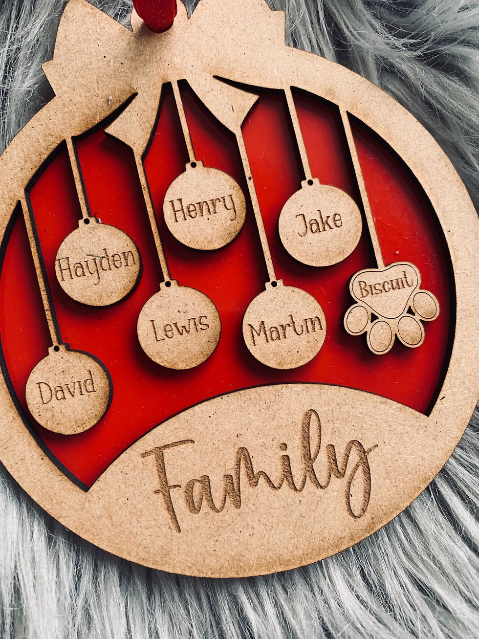 Thumbnail: Personalised Engraved Wooden Family Christmas Decoration