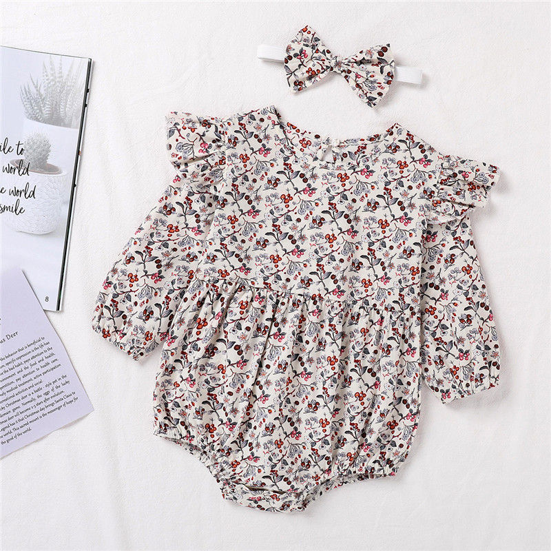 Thumbnail: Long Sleeve Two Piece Floral Romper Set