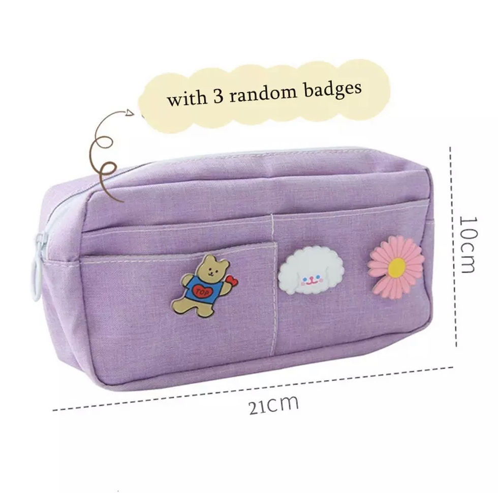 Thumbnail: Cute Canvas Pencil Case with Badges 