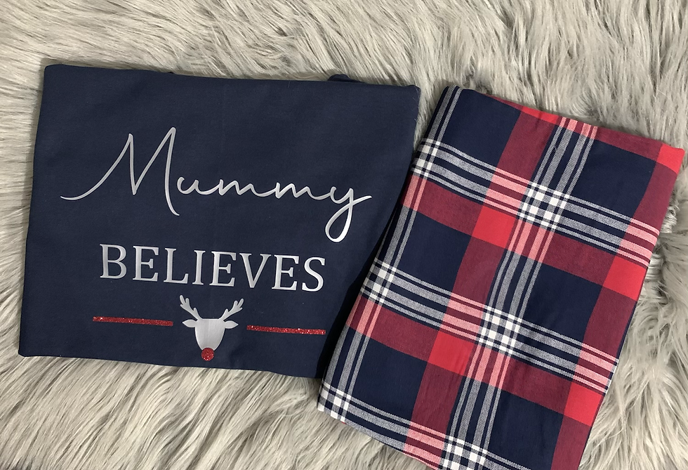 Short Sleeved Personalised Matching Family Christmas Pyjamas *Believes Reindeer*
