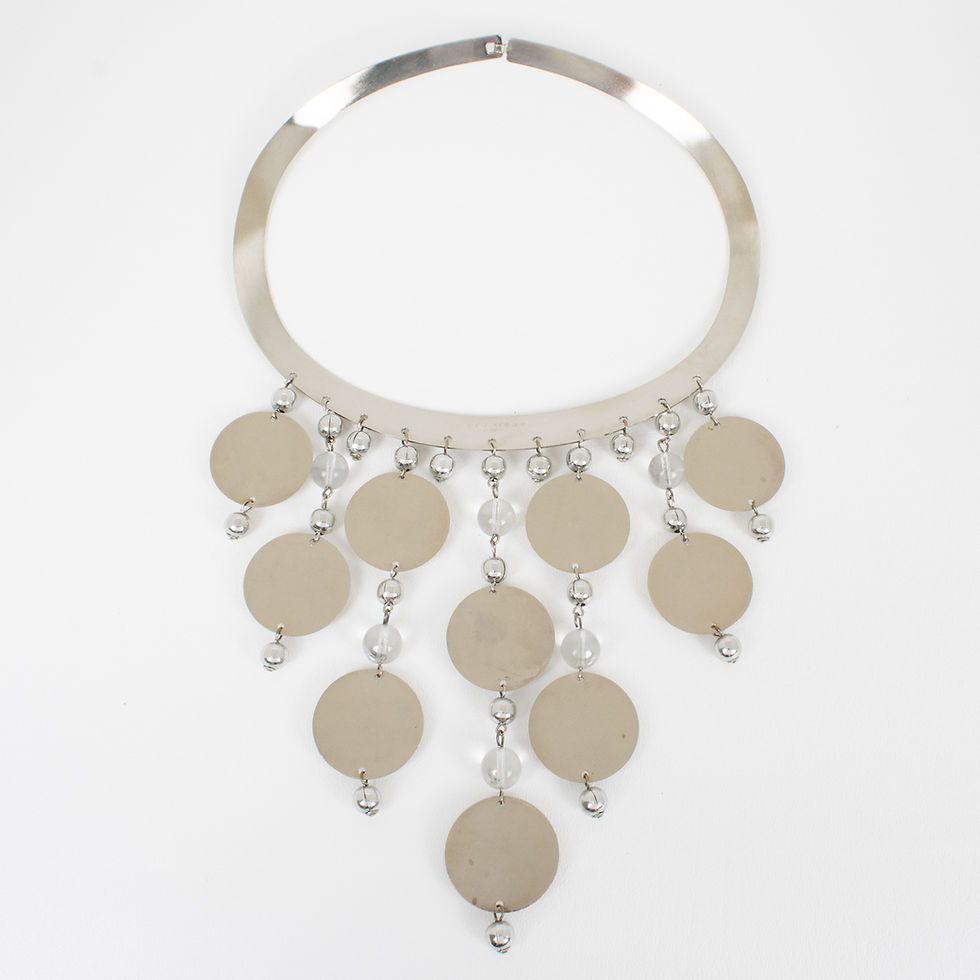 Thumbnail: Louis Feraud Paris Space Age Futuristic Chrome and Mirror Collar Necklace