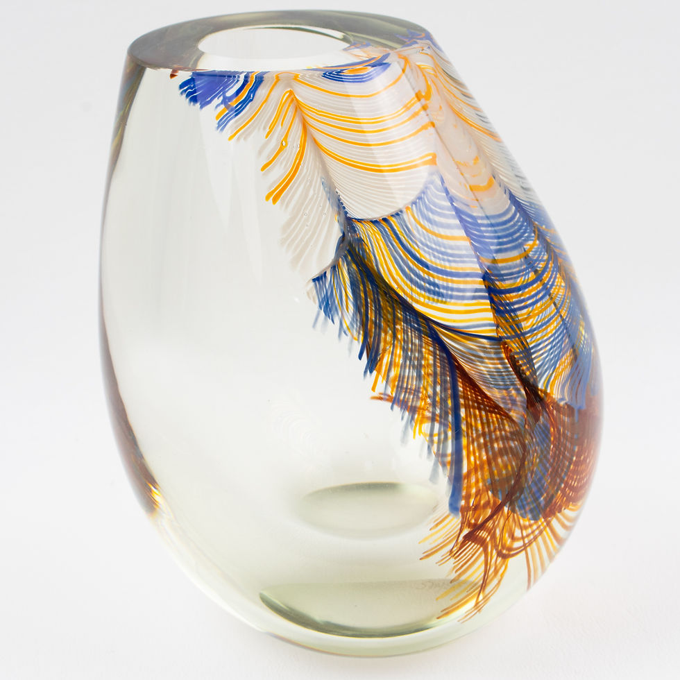 Thumbnail: Stephen Smyers Modern Blown Art Glass Vase Abstract Feather Design