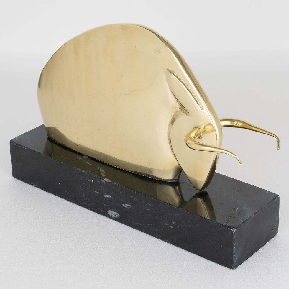 Thumbnail: Art Deco Polished Brass and Marble LongHorn Bull Bookends