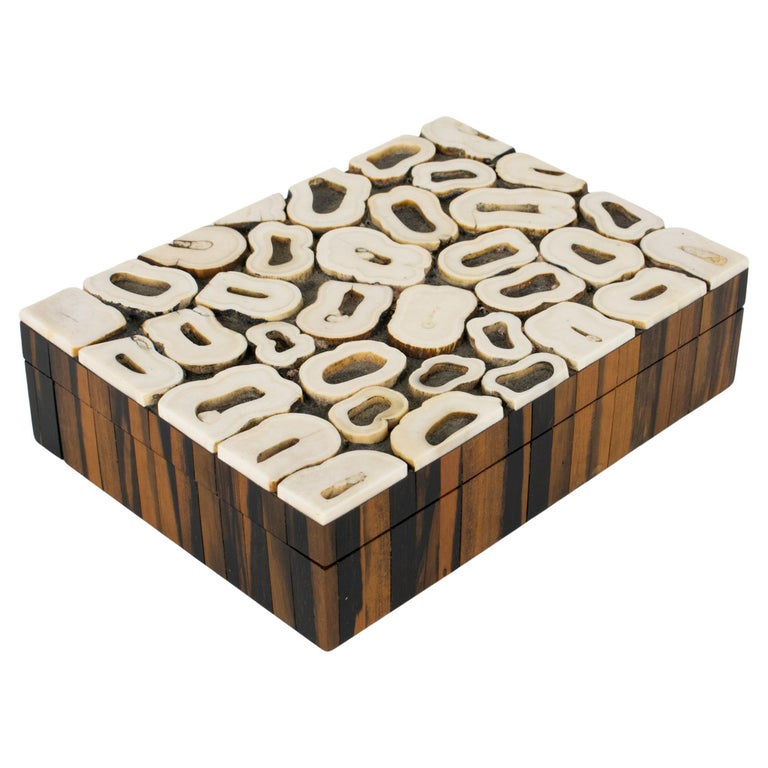 French Art Deco Bone Marquetry and Macassar Wood Box