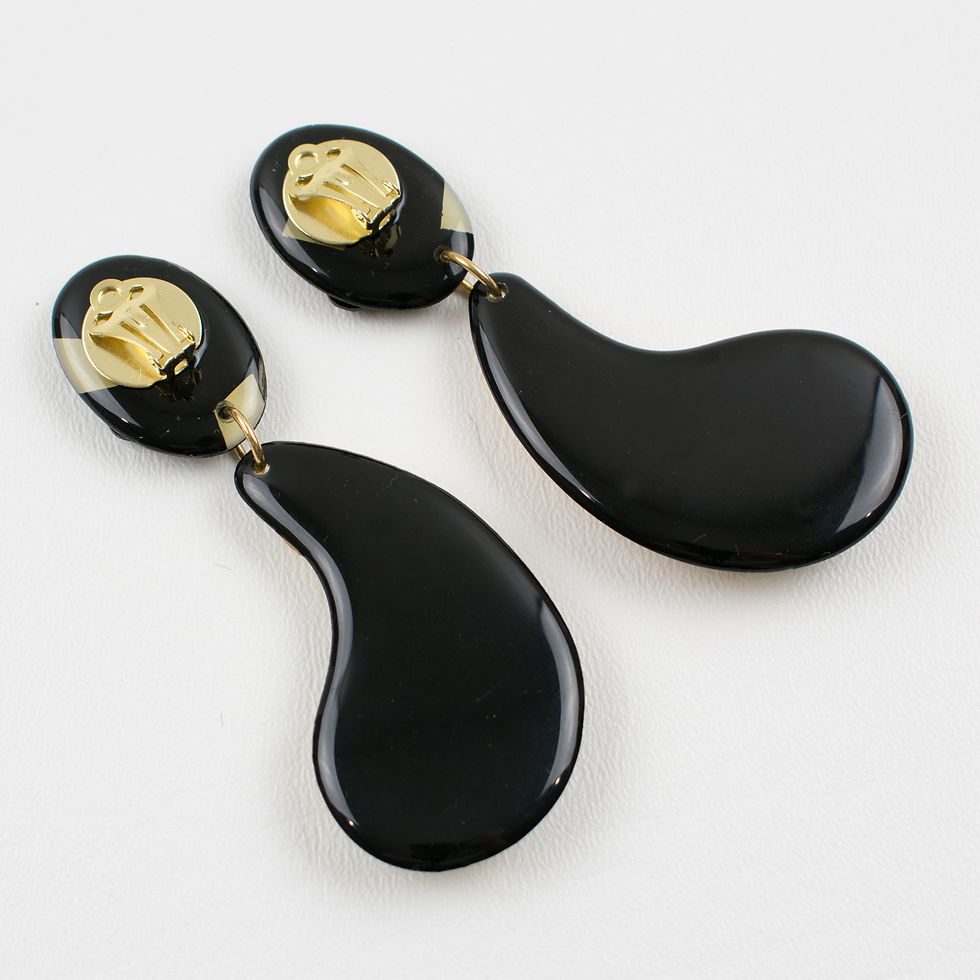 Thumbnail: Dangle Jeweled Lucite Clip Earrings Black and Custard