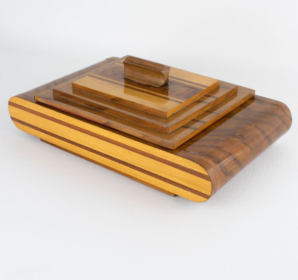 Thumbnail: Art Deco Wood Marquetry Geometric Skyscraper Box, circa 1930