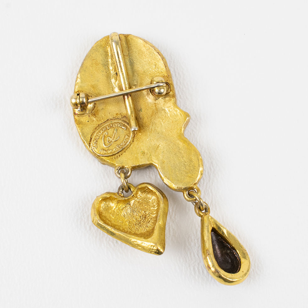 Thumbnail: Christian Lacroix Modernist Gilt Metal Pin Brooch with Bronze Cabochons
