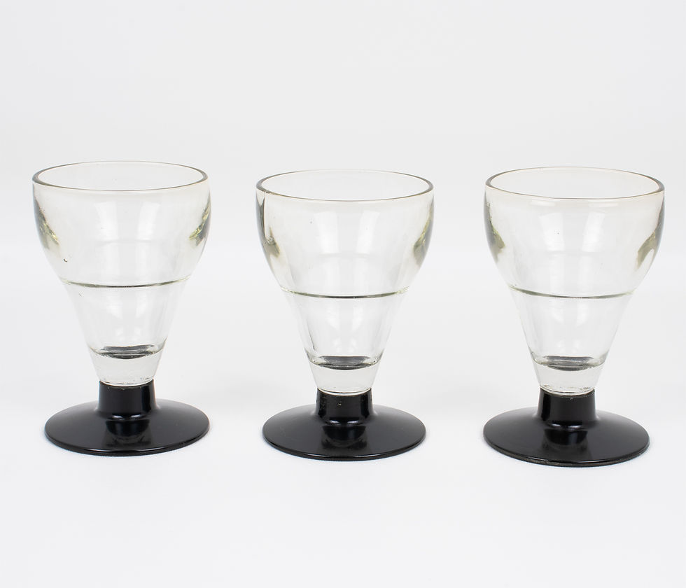 Hand-Blown Glass and Bakelite Absinthe Glasses, 3 pieces, 1910s
