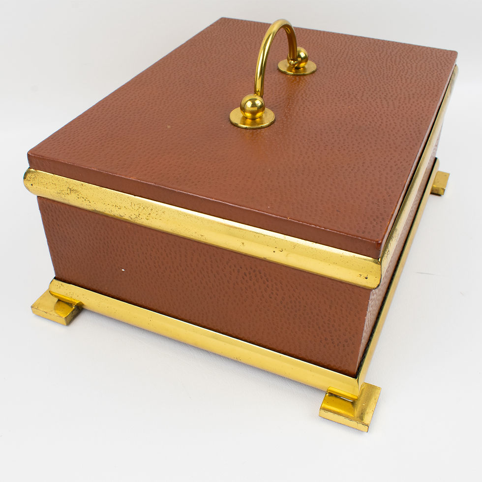 Thumbnail: Empire Revival Leather and Brass Decorative Box, Italy 1950s