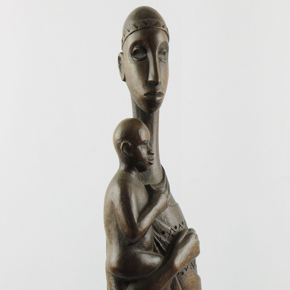 Thumbnail: Mother and Baby Wood Sculpture by African Artist Ndatite Ilo