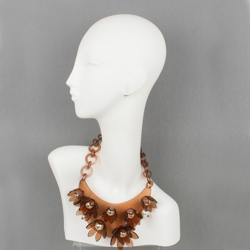 Thumbnail: Italian Design Copper Lucite Bib Necklace Flower and Pearl