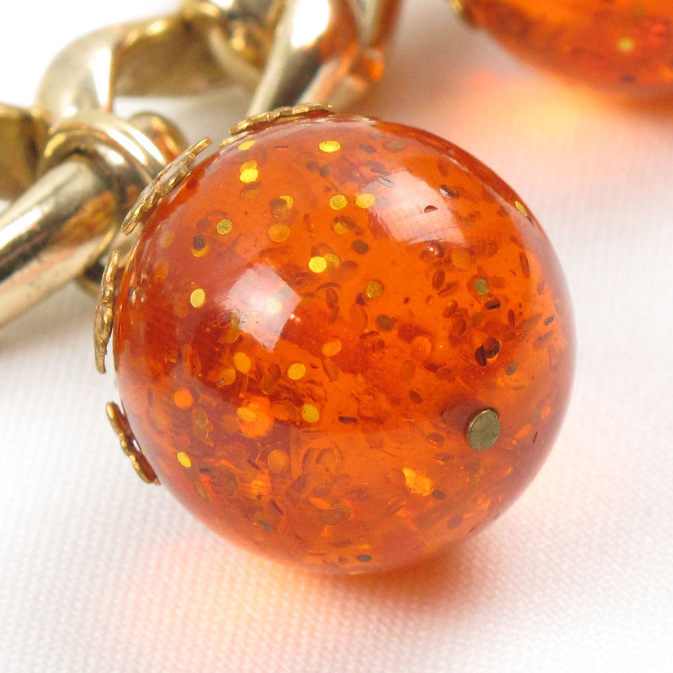 Thumbnail: Gilded Aluminum and Orangeade Prystal Bakelite Beads Charm Bracelet