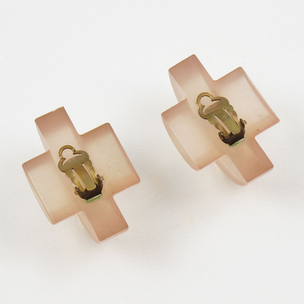 Thumbnail: Frosted Pink Nude Lucite Dimensional Clip Earrings