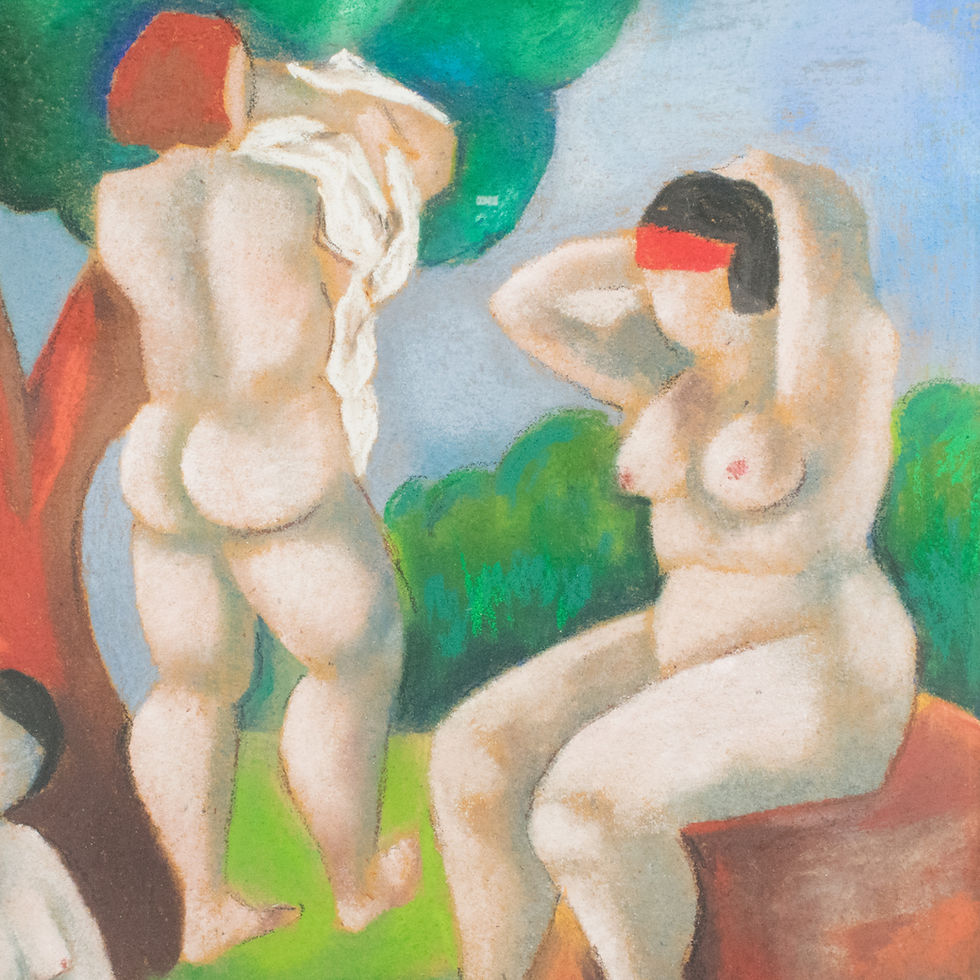 Thumbnail: Group of Nude Bathers Pastel Painting by Catherine Bres-Rhocanges
