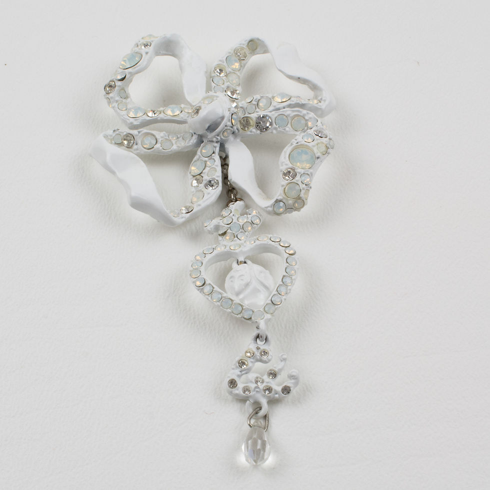 Thumbnail: Christian Lacroix Paris White Enamel Bow Pin Brooch