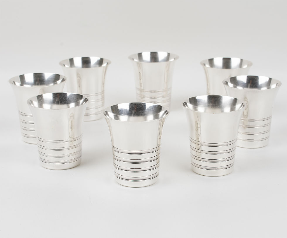 Thumbnail: Art Deco Barware Silver Plate Cocktail Shaker Set with Glasses
