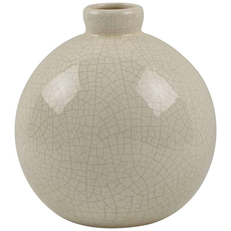 Saint Clement France Art Deco Crackle Glaze Ceramic Vase