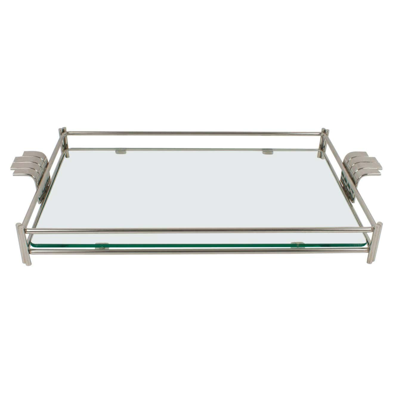 Christian Dior Barware Nickel Silver and Glass Tray