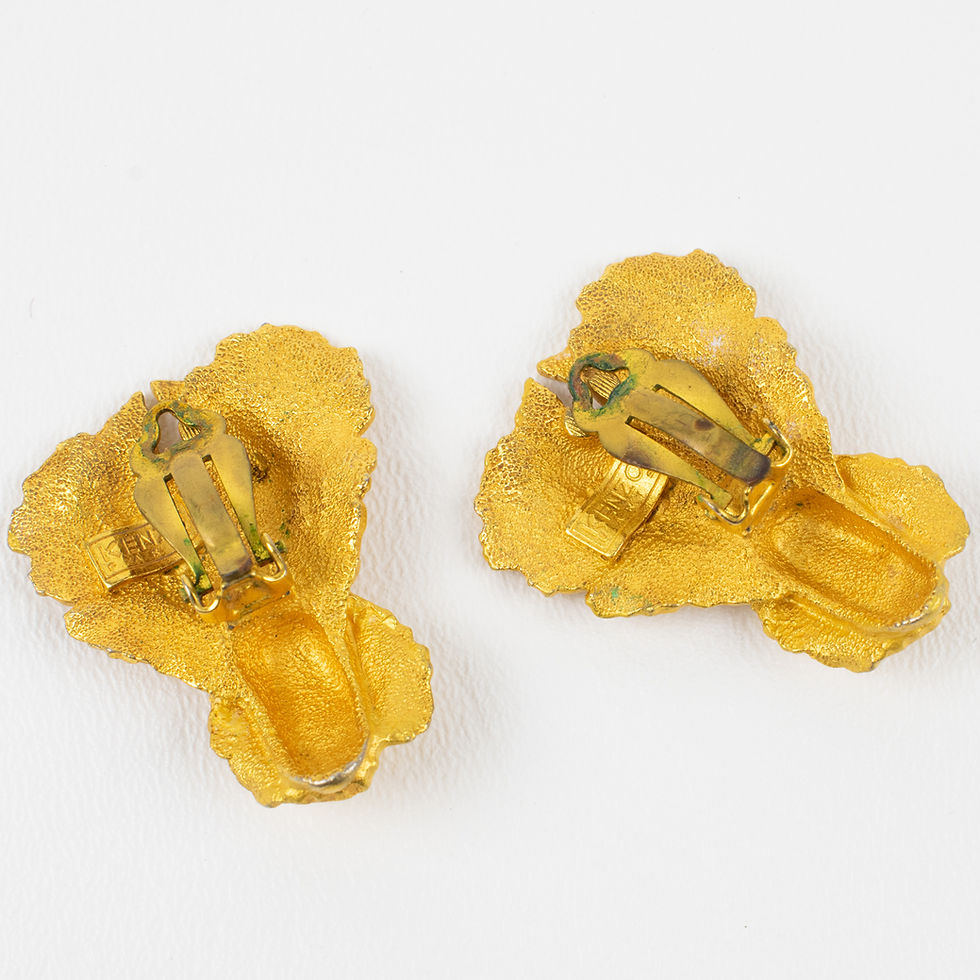 Thumbnail: Kenzo Paris Gilt Metal Iris Flower Clip Earrings