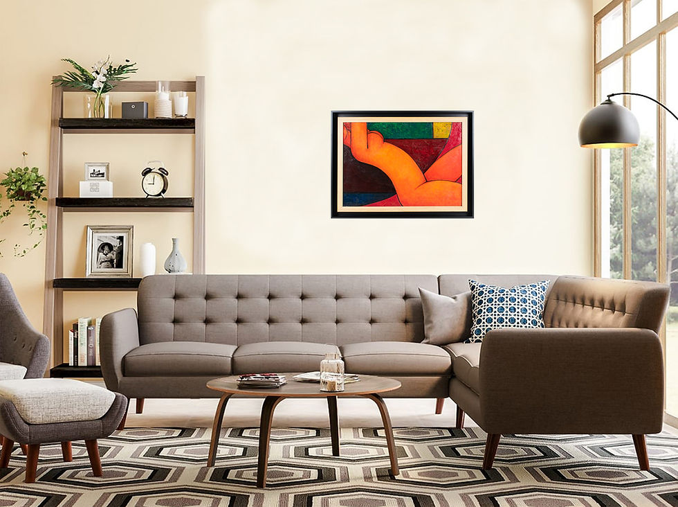 Thumbnail: Modern Orange Nude Oil on Canvas Painting, Post Cubist, signed, 1970
