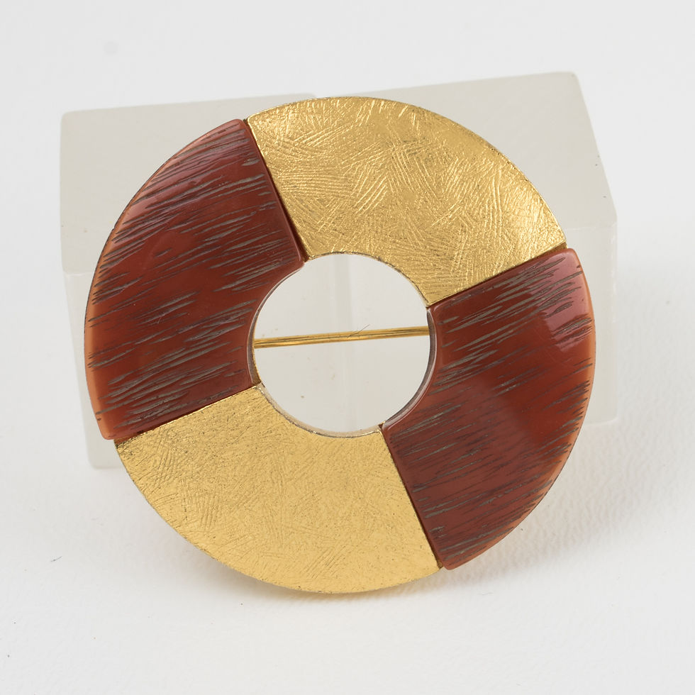 Thumbnail: Yves Saint Laurent Paris Pin Brooch Gilt Metal and Resin Donut