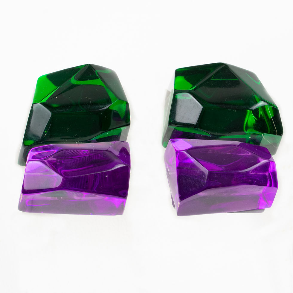 Thumbnail: Harriet Bauknight, Kaso Purple and Green Acrylic Lucite Ice Cube Clip Earrings