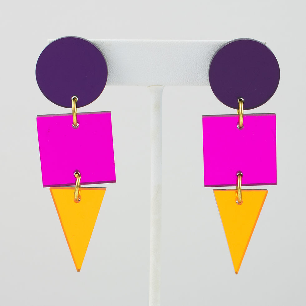 Thumbnail: Geometric Color Block Dangle Lucite Pierced Earrings