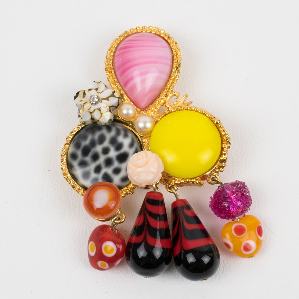 Thumbnail: Christian Lacroix Gilt Metal Jeweled Pin Brooch with Poured Glass Charms
