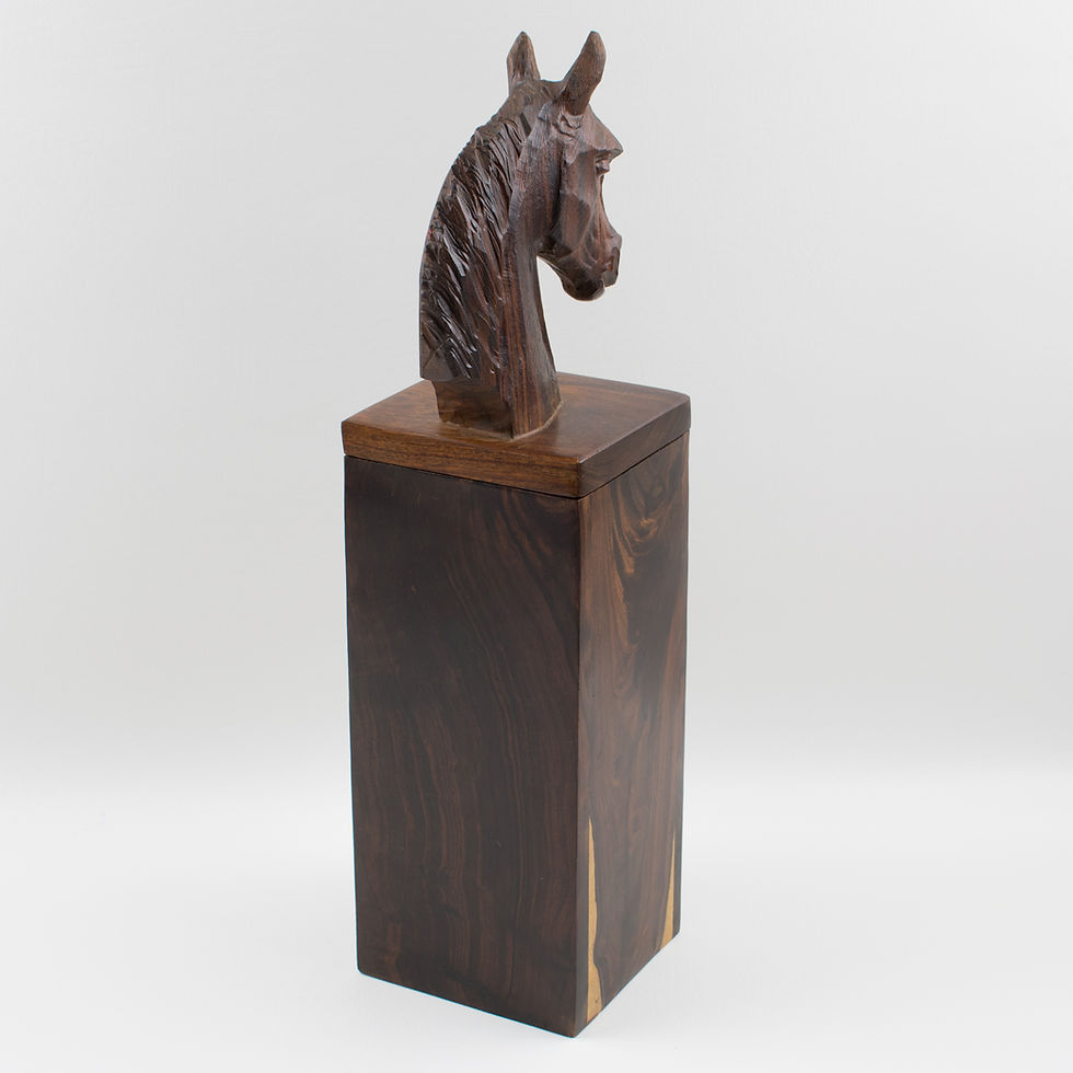 Thumbnail: Hand-Carved Macassar Wood Tall Box with Horse Head Detail