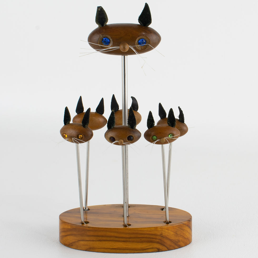 Thumbnail: Mid-Century Modern Barware Cocktail Picks, Teak Cat Heads