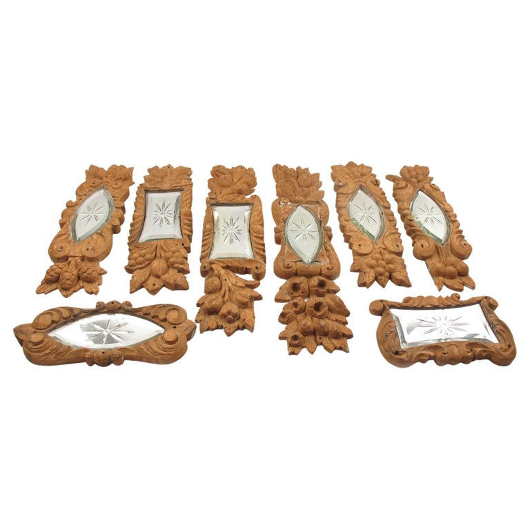 Wood and Mirror Architecture Ornament Sculpture Set, Early 20th Century