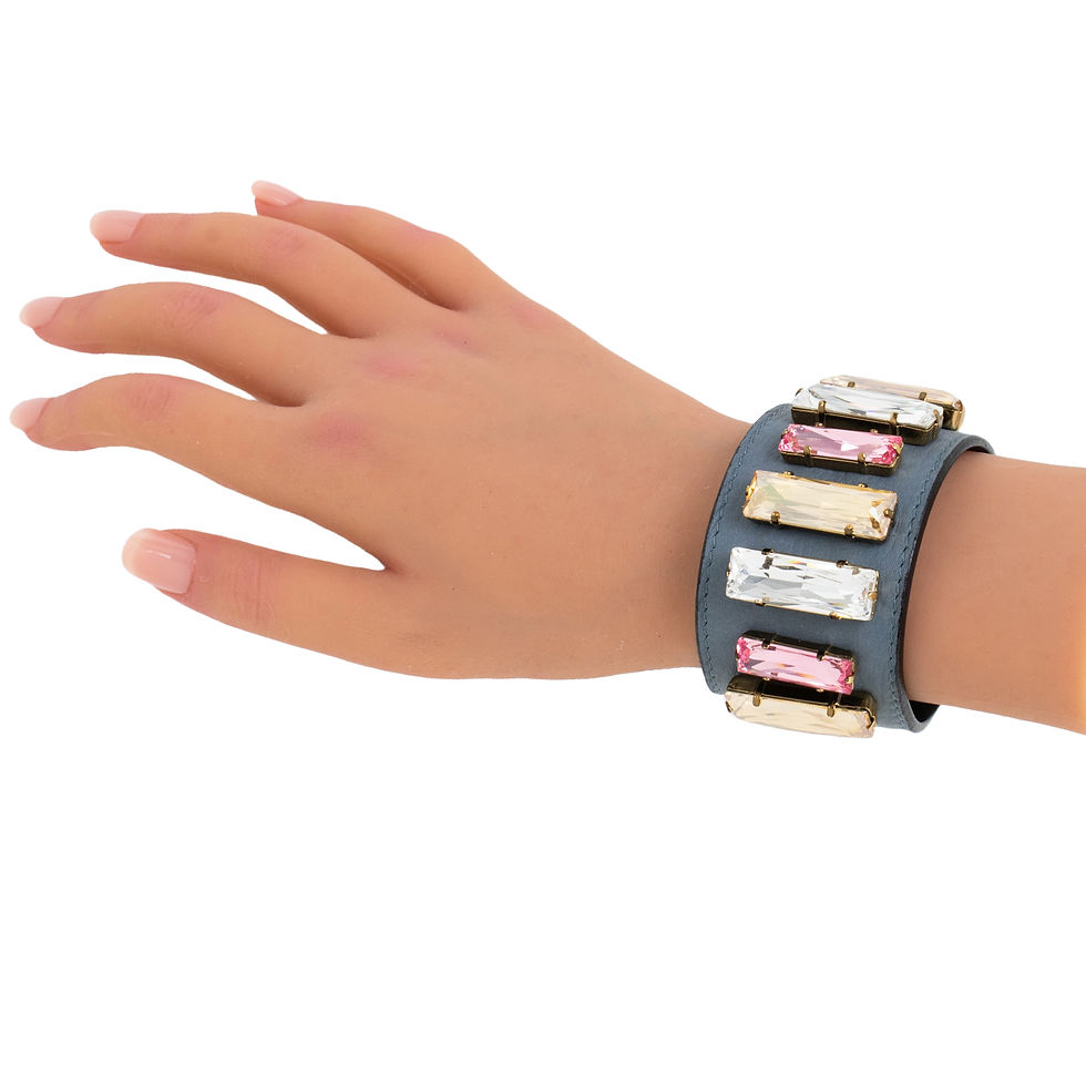 Sonia Rykiel Paris Pastel Jeweled and Gray Leather Belt Bracelet