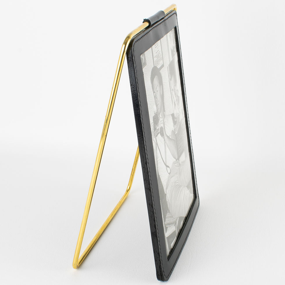 Thumbnail: Black Stitched Leather and Brass Travel Folding Picture Frame