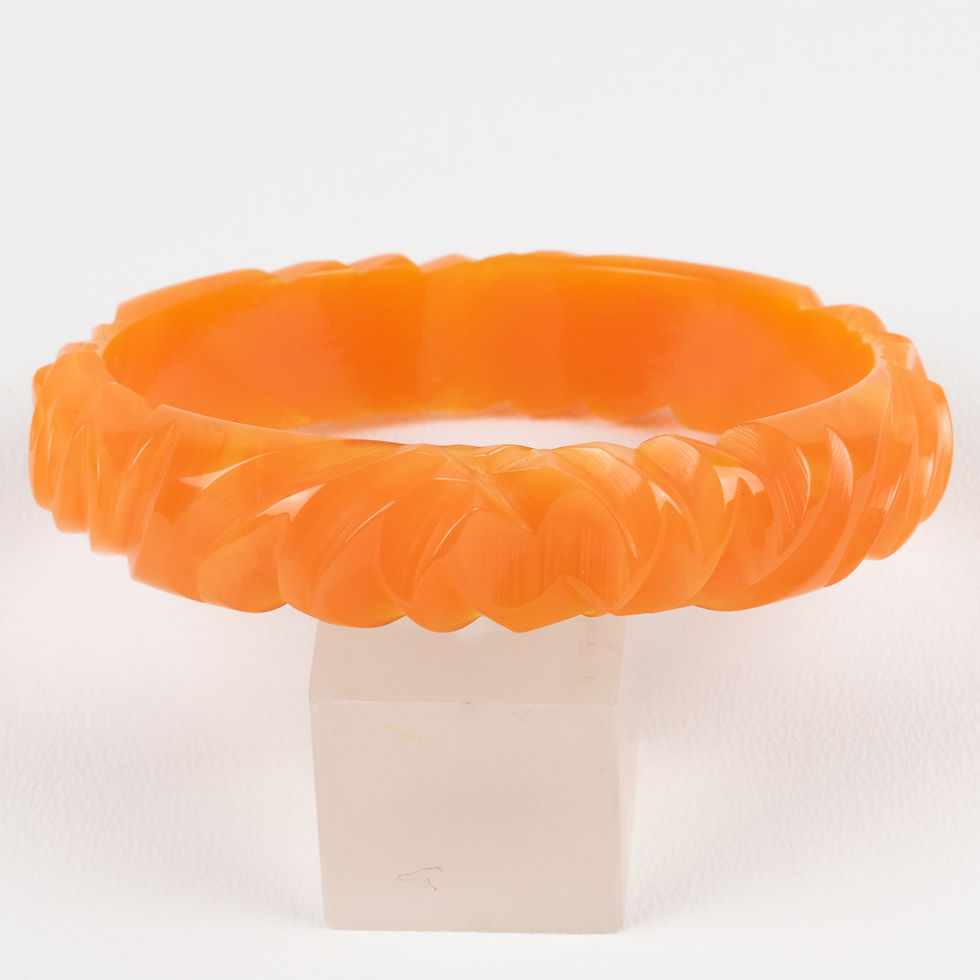 Thumbnail: Bakelite Carved Bracelet Bangle Milky Orange Papaya Marble