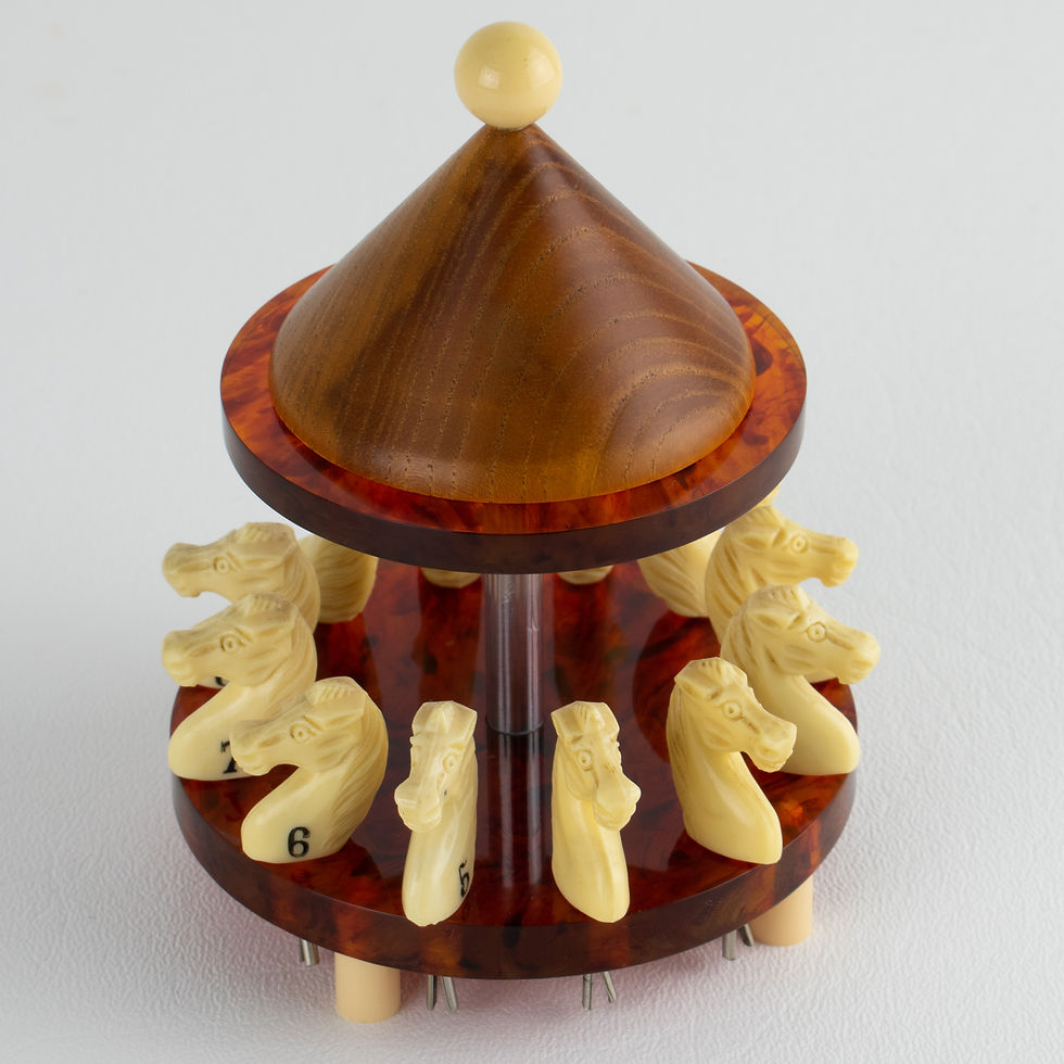 Thumbnail: Art Deco Barware Glass Markers Horse Carousel in Bakelite and Wood