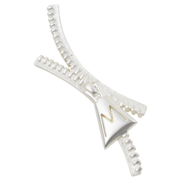 Claude Montana Paris Silver Plate Zipper Pin Brooch