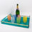 Thumbnail: Willy Rizzo Style Ice Effect Turquoise Lucite and Brass Barware Serving Tray